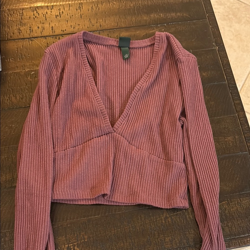 Wild Fable Ribbed Wrap Blouse - Mauve